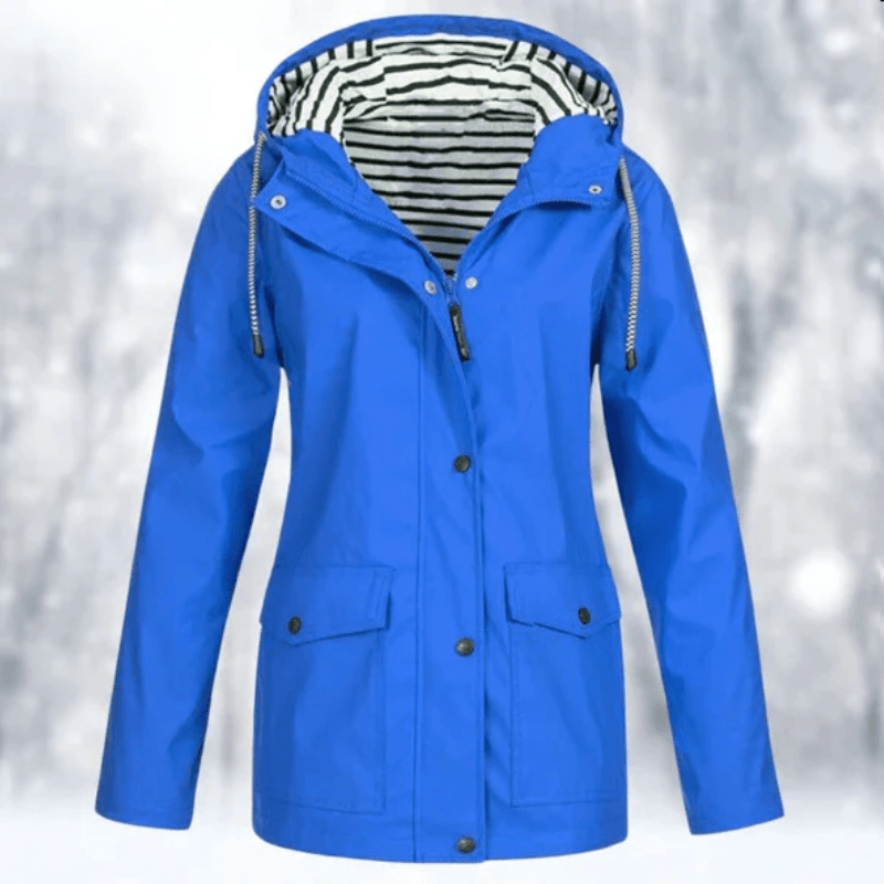 Mariselle | Waterproof Drawstring Hood Button-Front Raincoat
