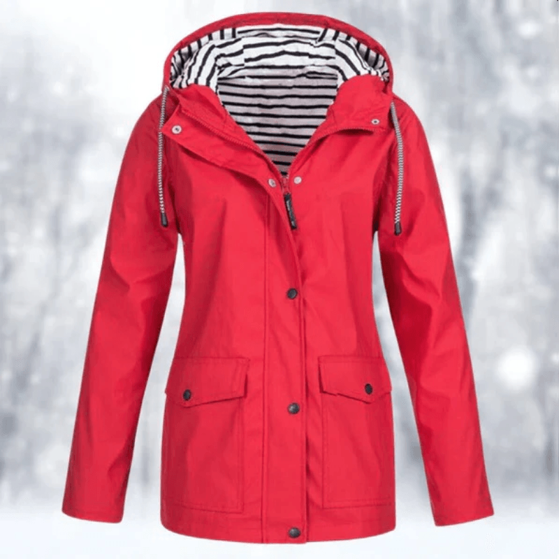 Mariselle | Waterproof Drawstring Hood Button-Front Raincoat
