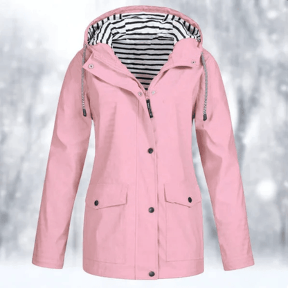 Mariselle | Waterproof Drawstring Hood Button-Front Raincoat
