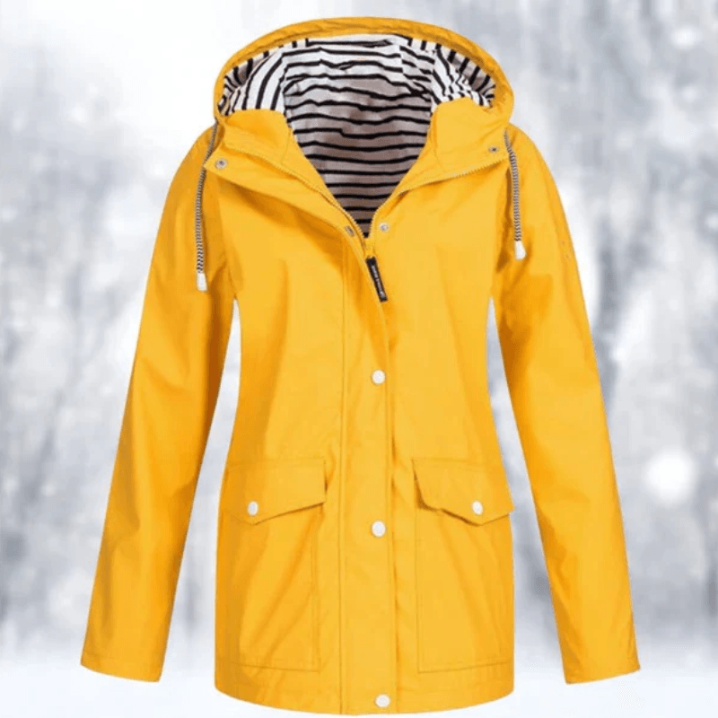 Mariselle | Waterproof Drawstring Hood Button-Front Raincoat