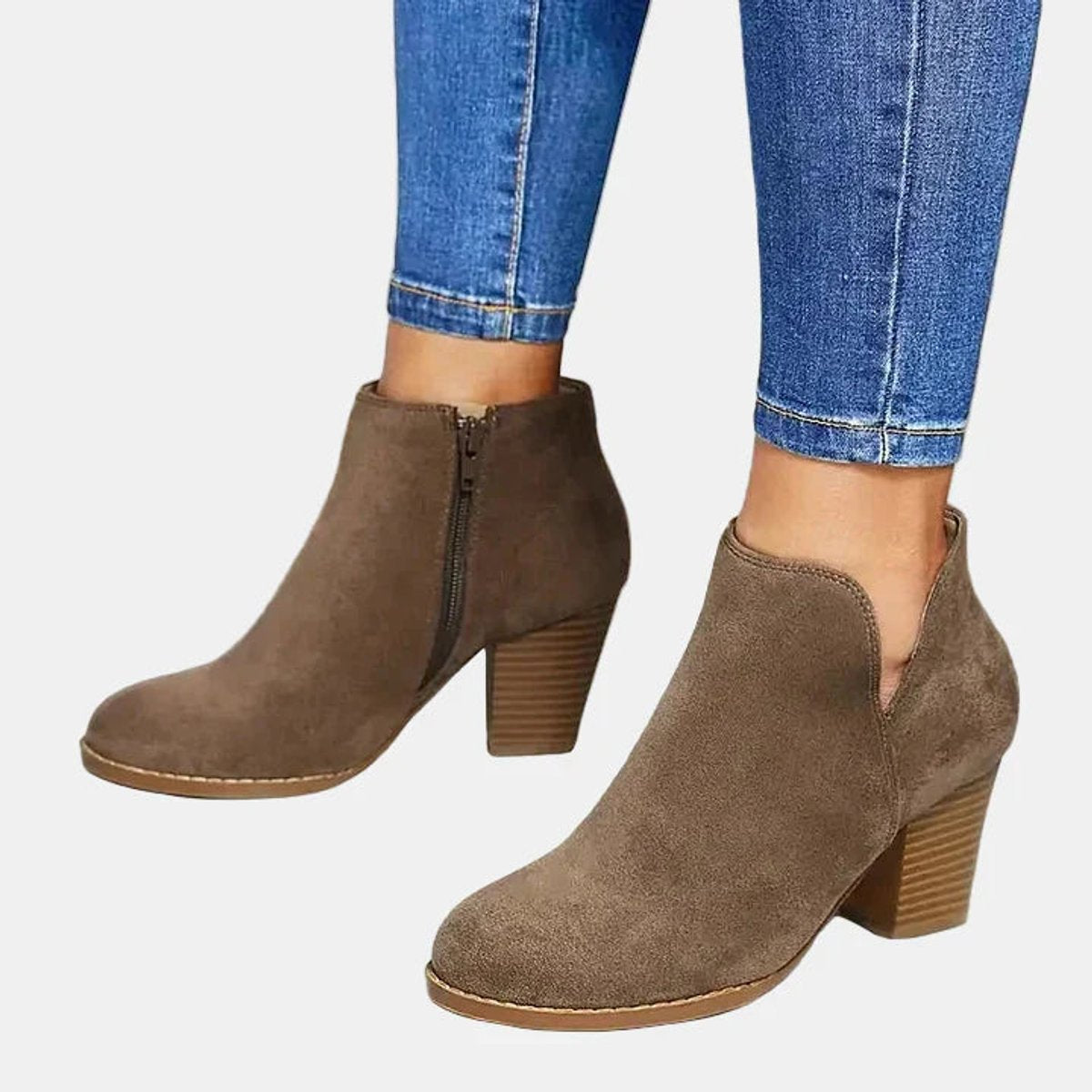 Tina | Suede Cut Out Block Heel Ankle Boots
