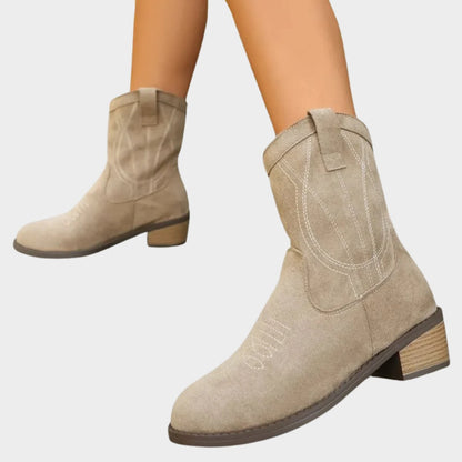 Poppy | Suede Embroidered Western Cowboy Ankle Boots