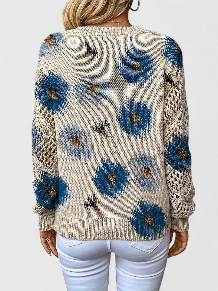Liza | Floral Knit Lattice Sleeve Winter Cardigan