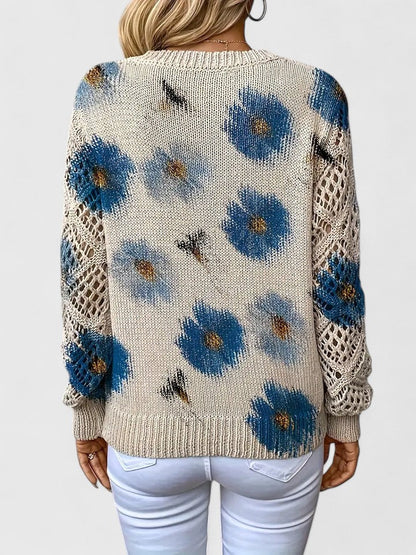 Liza | Floral Knit Lattice Sleeve Winter Cardigan