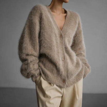 Della | V-Neck Fuzzy Knit Cardigan