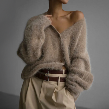 Della | V-Neck Fuzzy Knit Cardigan