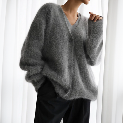 Della | V-Neck Fuzzy Knit Cardigan