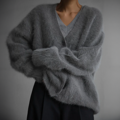 Della | V-Neck Fuzzy Knit Cardigan