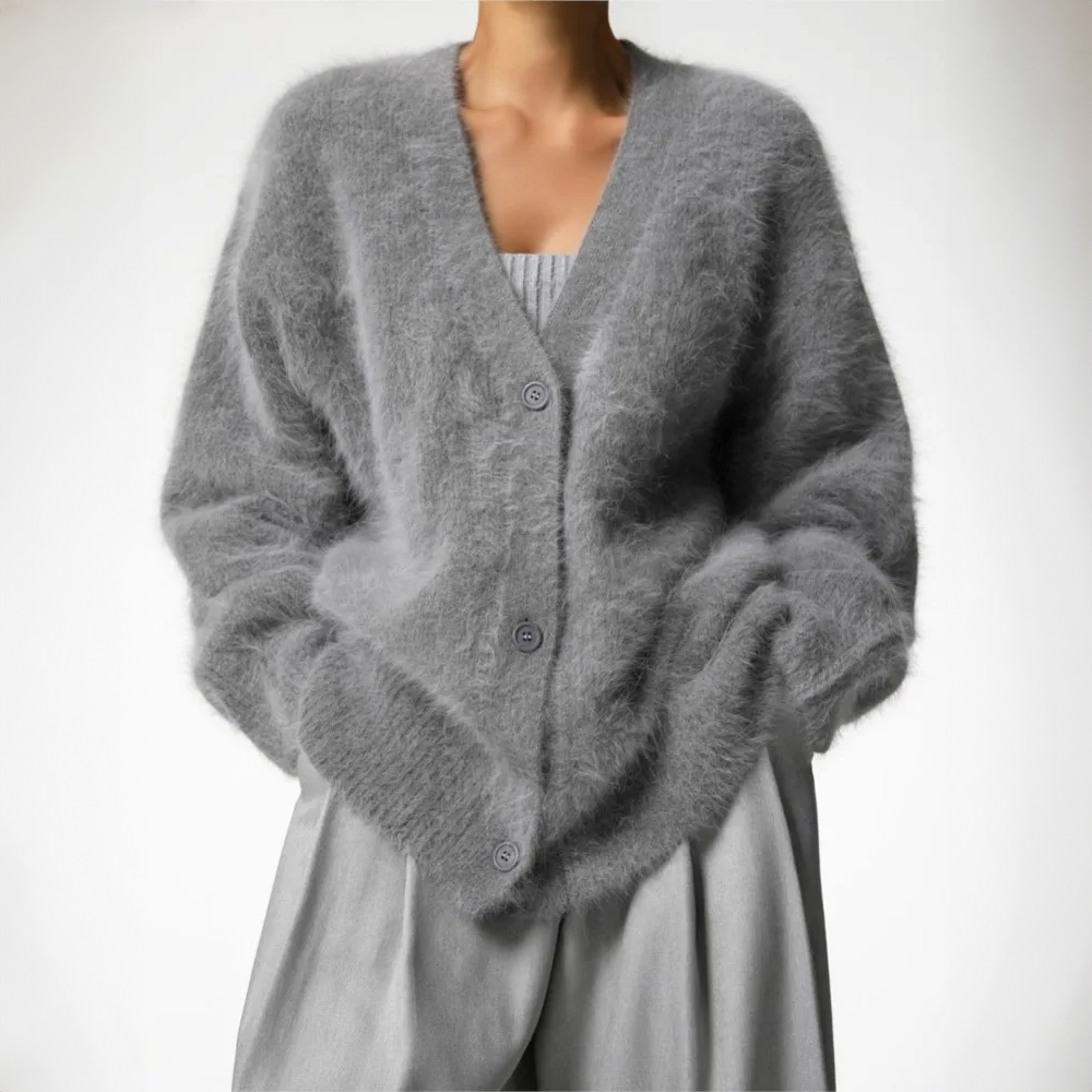 Della | V-Neck Fuzzy Knit Cardigan
