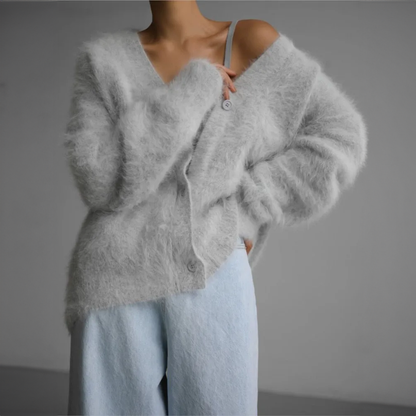 Della | V-Neck Fuzzy Knit Cardigan