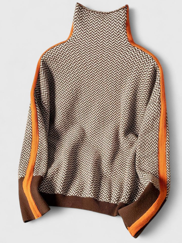 Laura | Cosy Chevron Knit High Neck Winter Jumper
