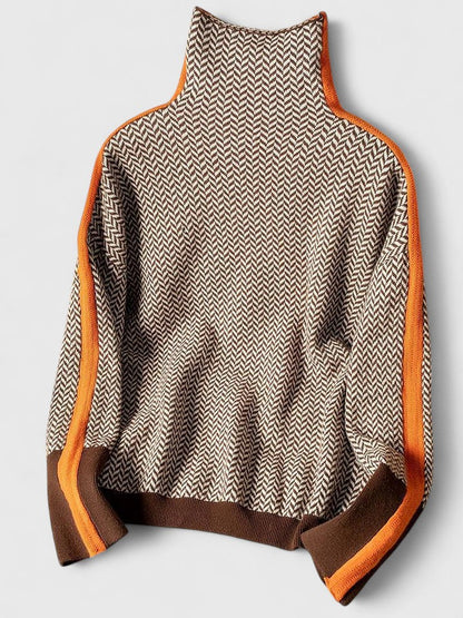 Laura | Cosy Chevron Knit High Neck Winter Jumper