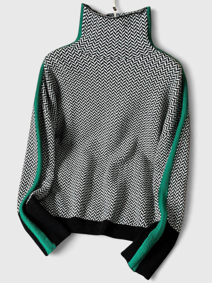 Laura | Cosy Chevron Knit High Neck Winter Jumper