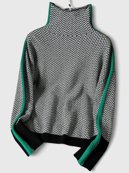Laura | Cosy Chevron Knit High Neck Winter Jumper