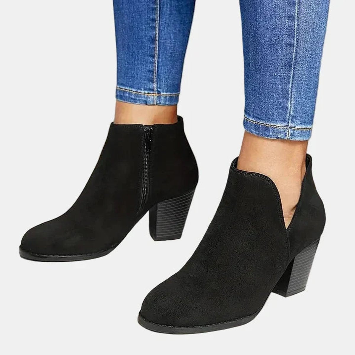 Tina | Suede Cut Out Block Heel Ankle Boots