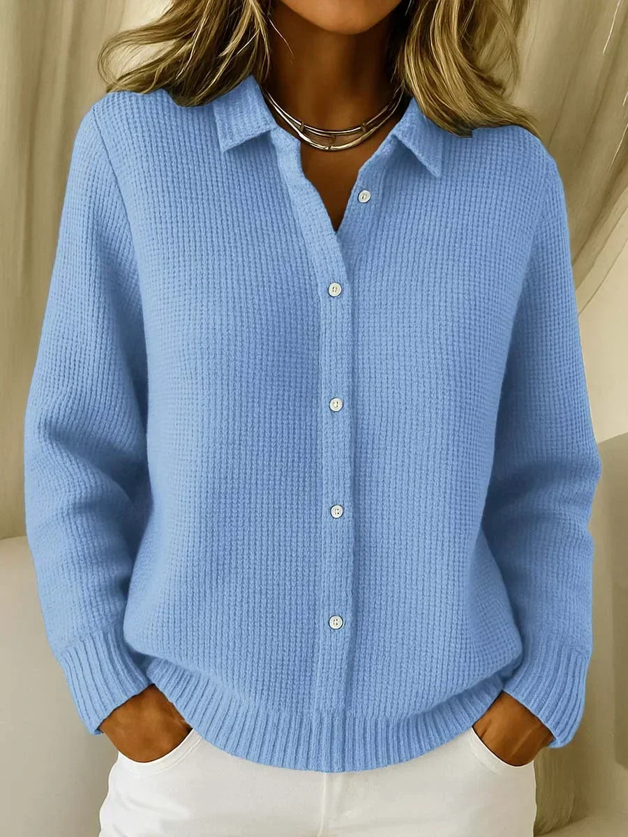 Women's Button-Front Ribbed-Cuff Winter Wool Cardigan