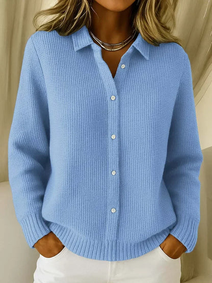 Women's Button-Front Ribbed-Cuff Winter Wool Cardigan