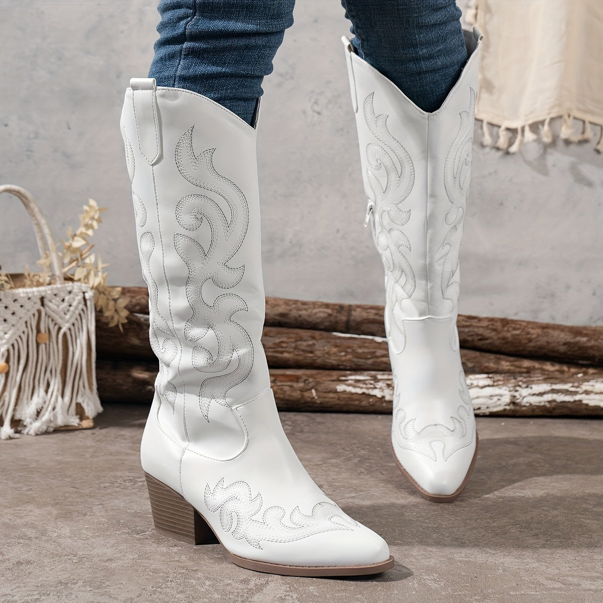 Grace | Embroidered Western Cowboy Knee High Block Heel Boots
