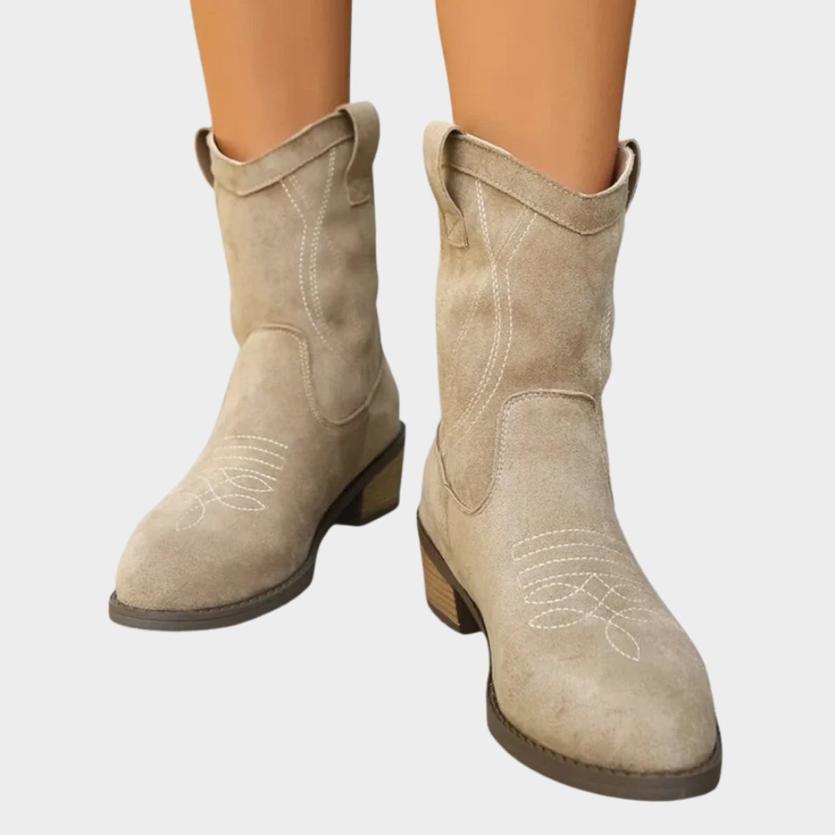 Poppy | Suede Embroidered Western Cowboy Ankle Boots