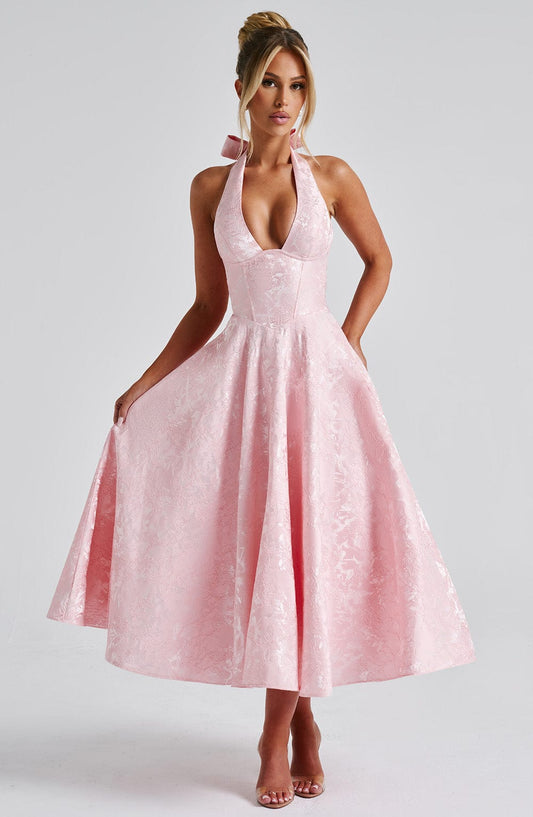 Delphine | Women's Halter Midi Wedding Guest Dress