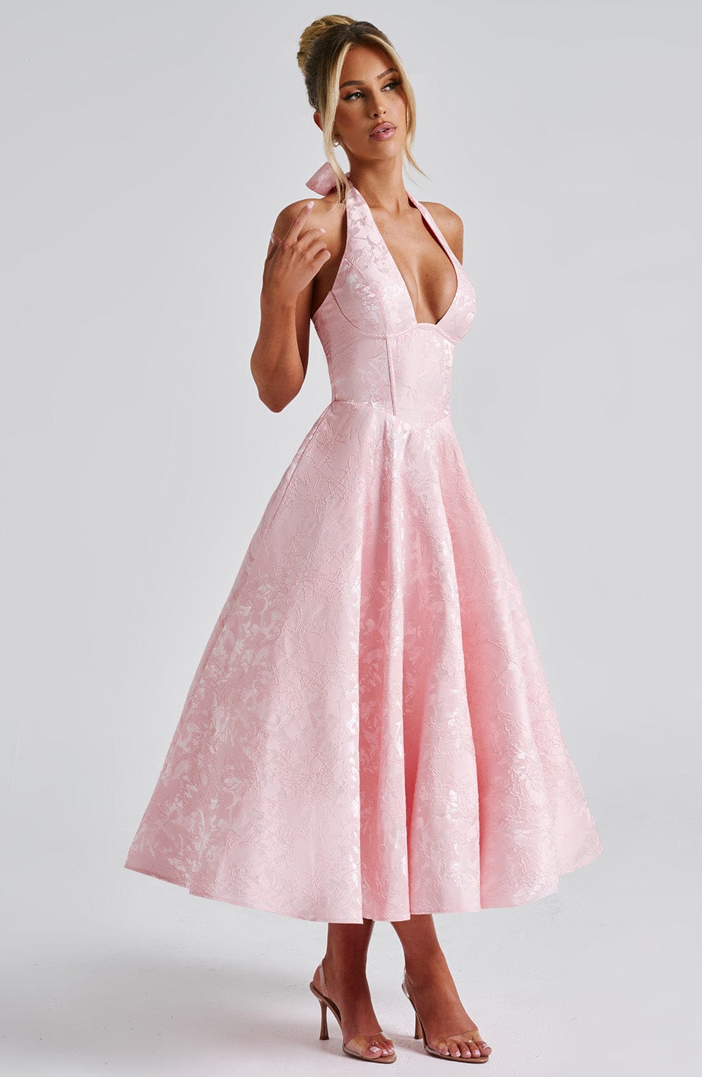 Delphine | Women's Halter Midi Wedding Guest Dress