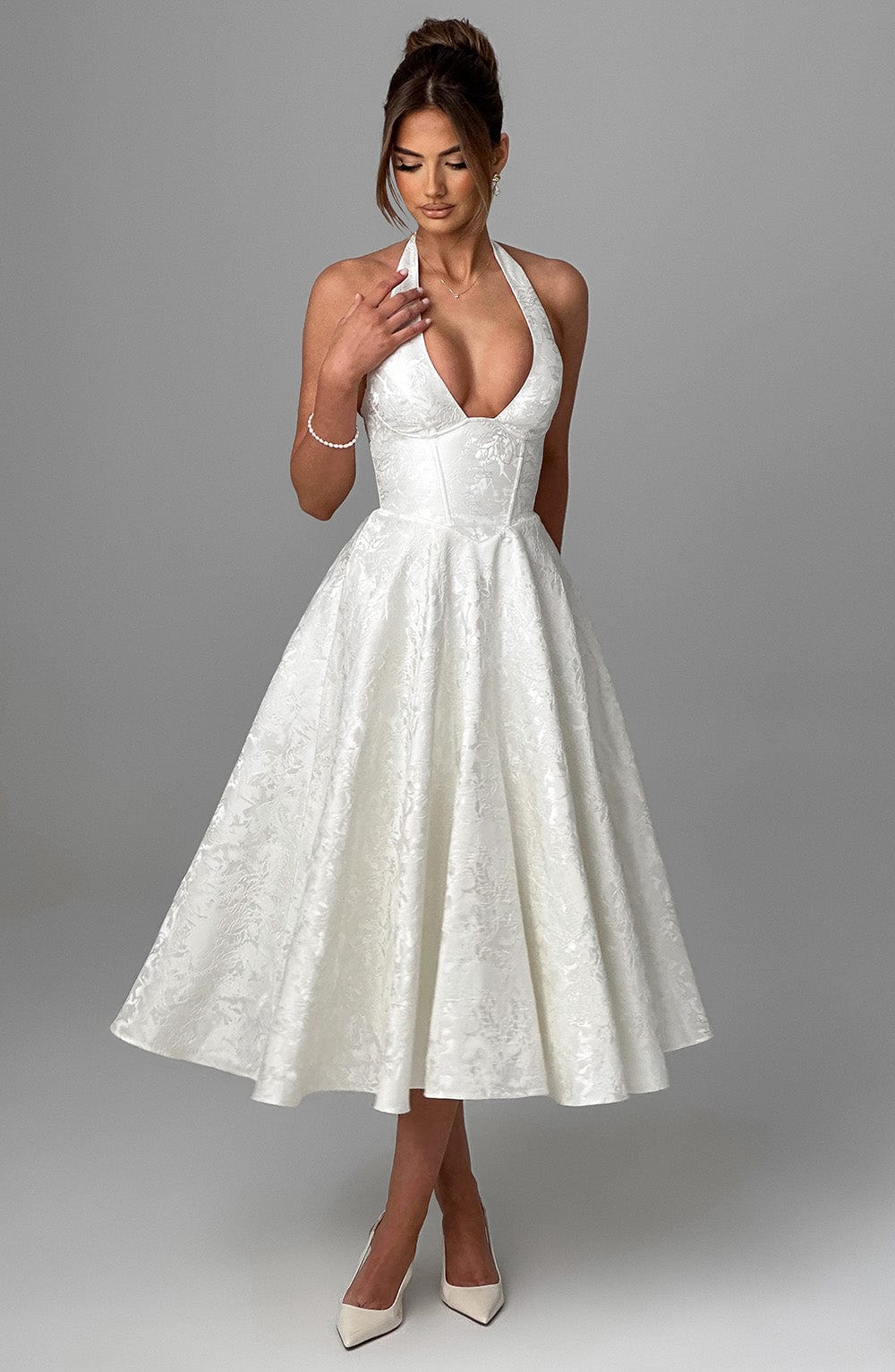 Delphine | Women's Halter Midi Wedding Guest Dress