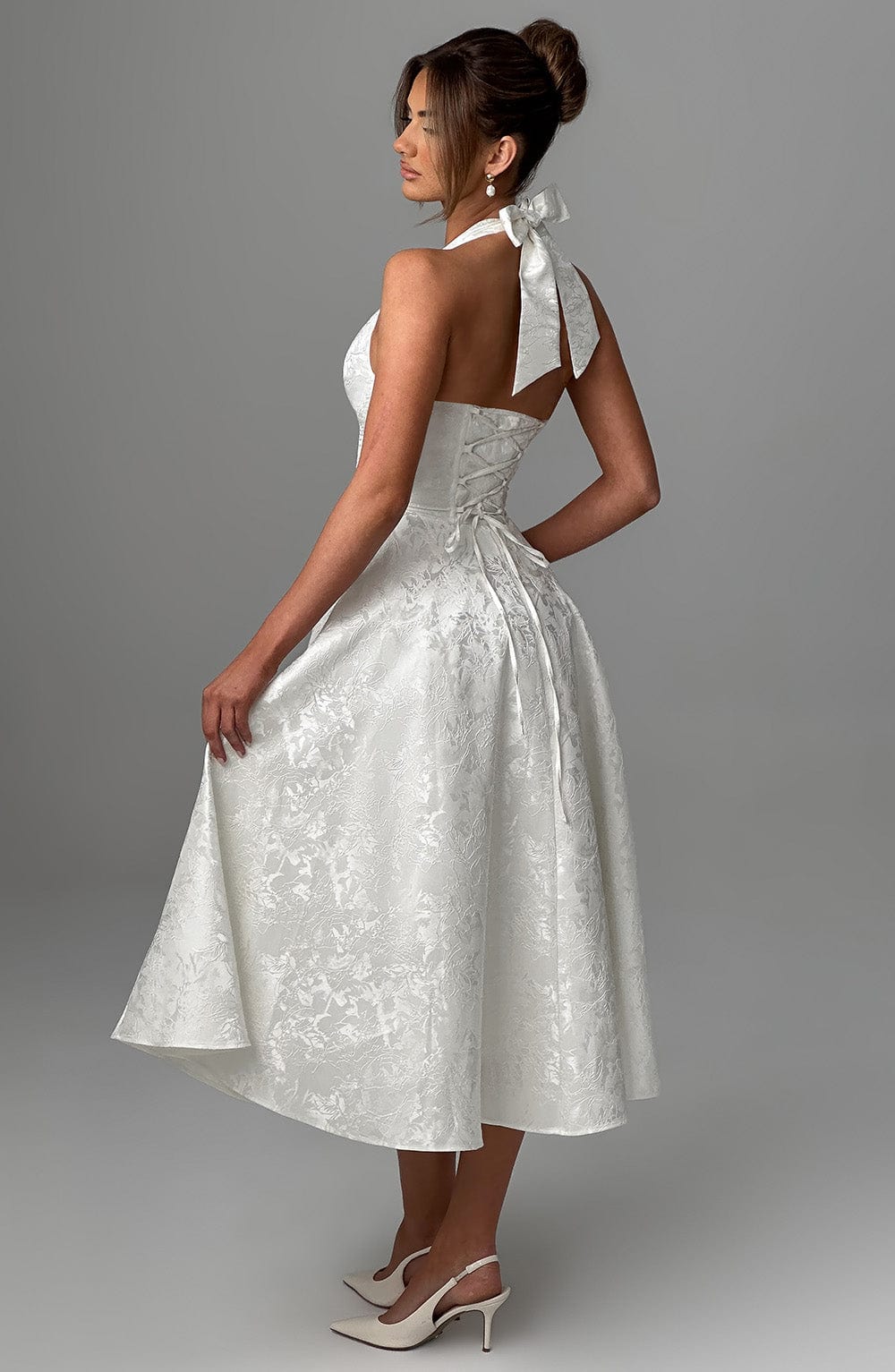Delphine | Women's Halter Midi Wedding Guest Dress