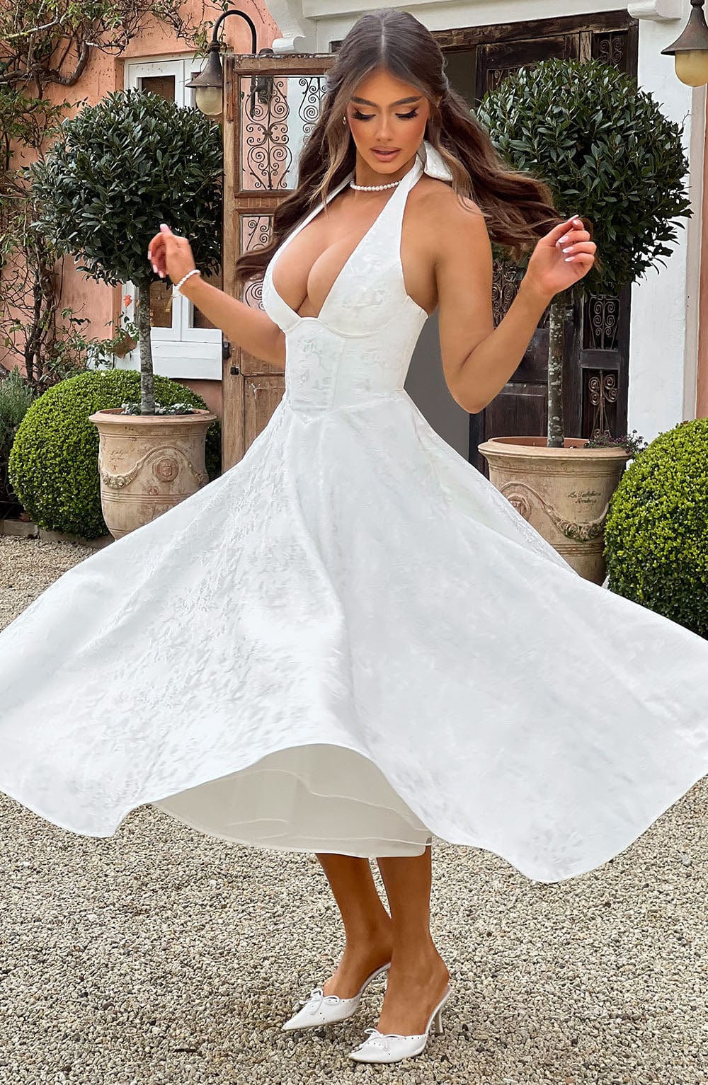 Delphine | Women's Halter Midi Wedding Guest Dress