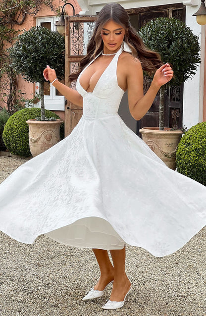 Delphine | Women's Halter Midi Wedding Guest Dress