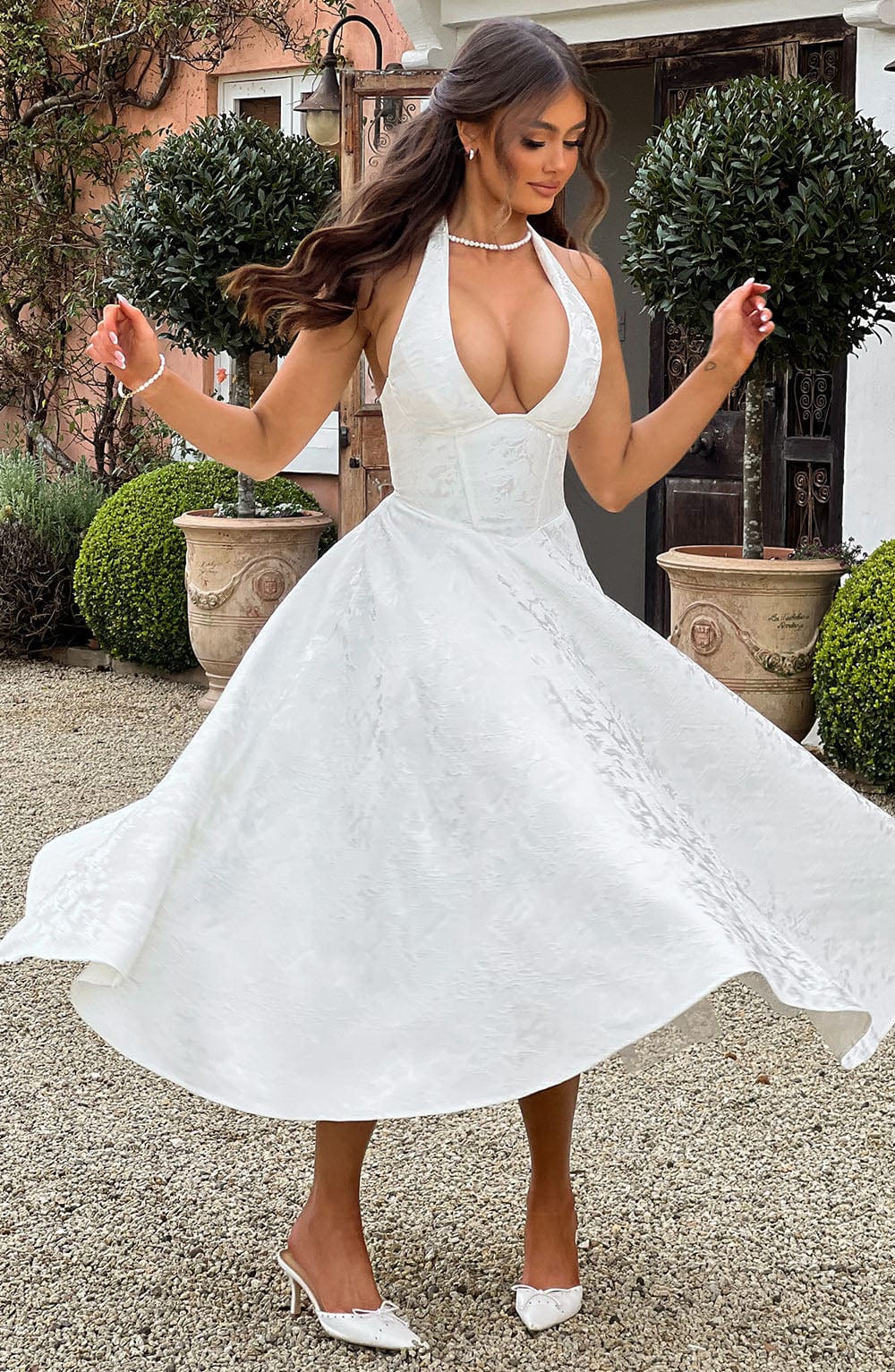 Delphine | Women's Halter Midi Wedding Guest Dress