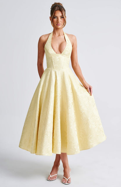 Delphine | Women's Halter Midi Wedding Guest Dress
