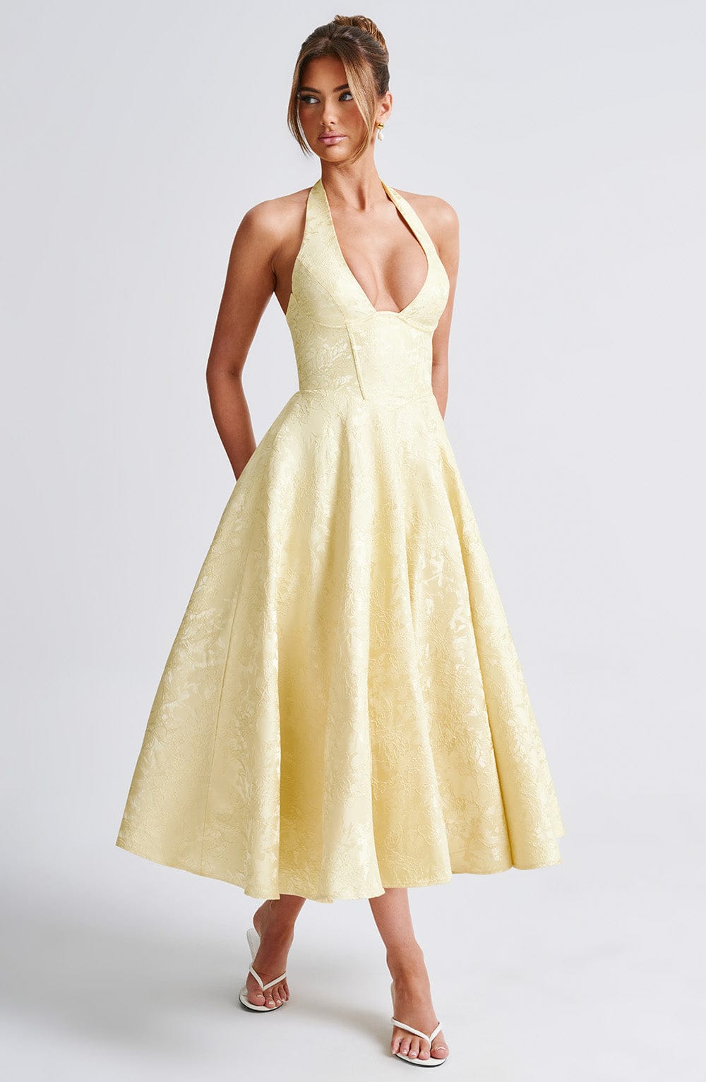 Delphine | Women's Halter Midi Wedding Guest Dress