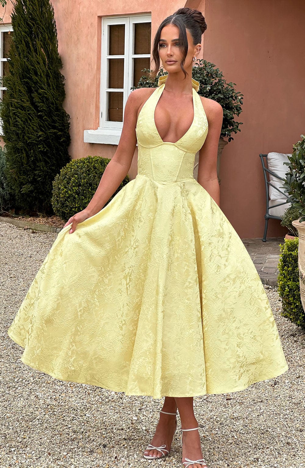 Delphine | Women's Halter Midi Wedding Guest Dress
