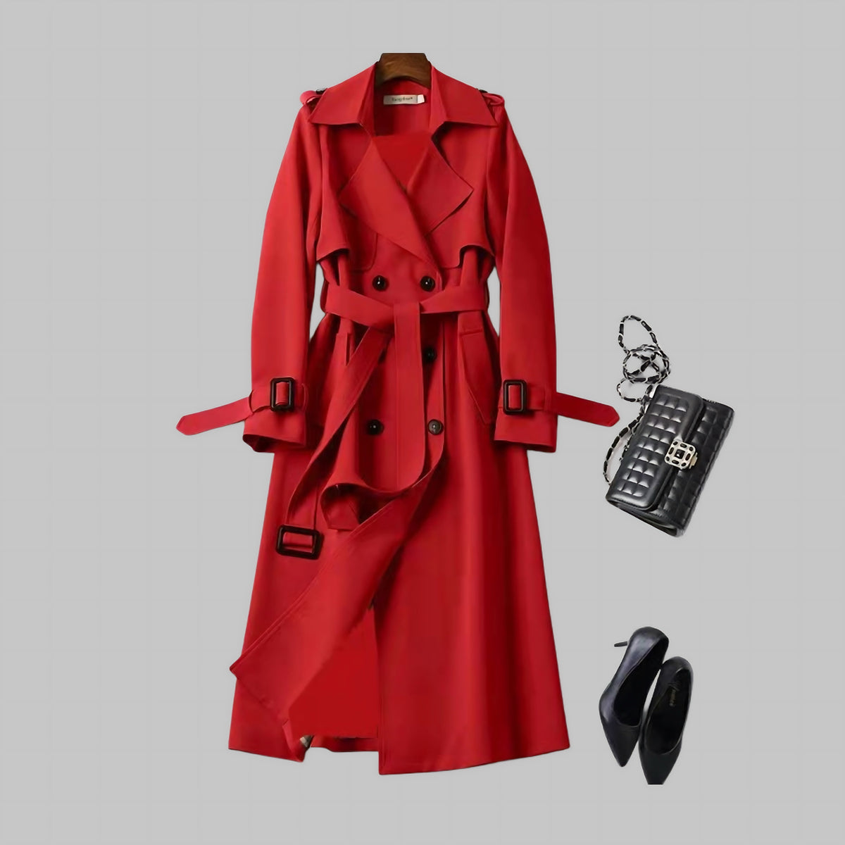 Gabriella | Belted Double Breasted Midi Trench Coat