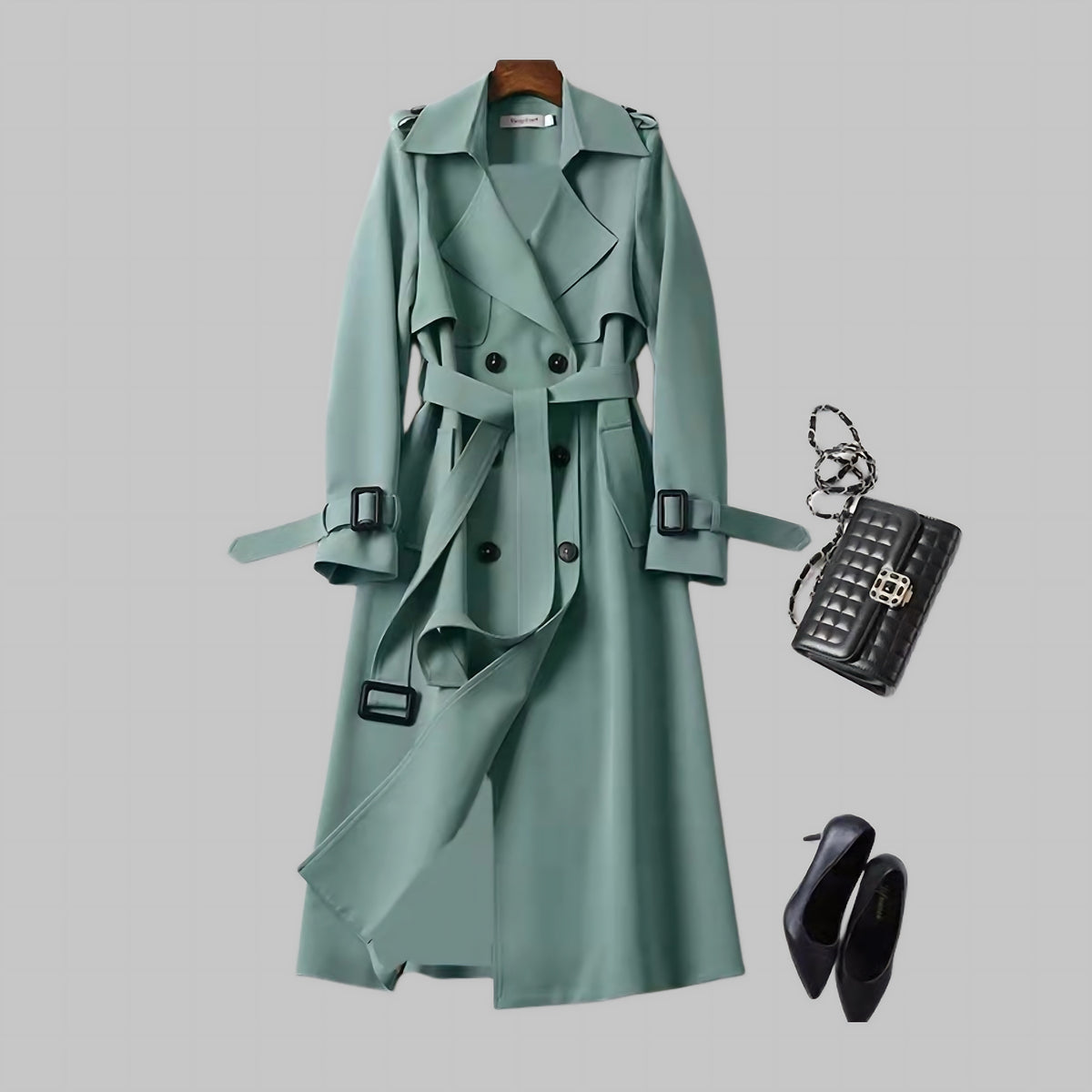 Gabriella | Belted Double Breasted Midi Trench Coat
