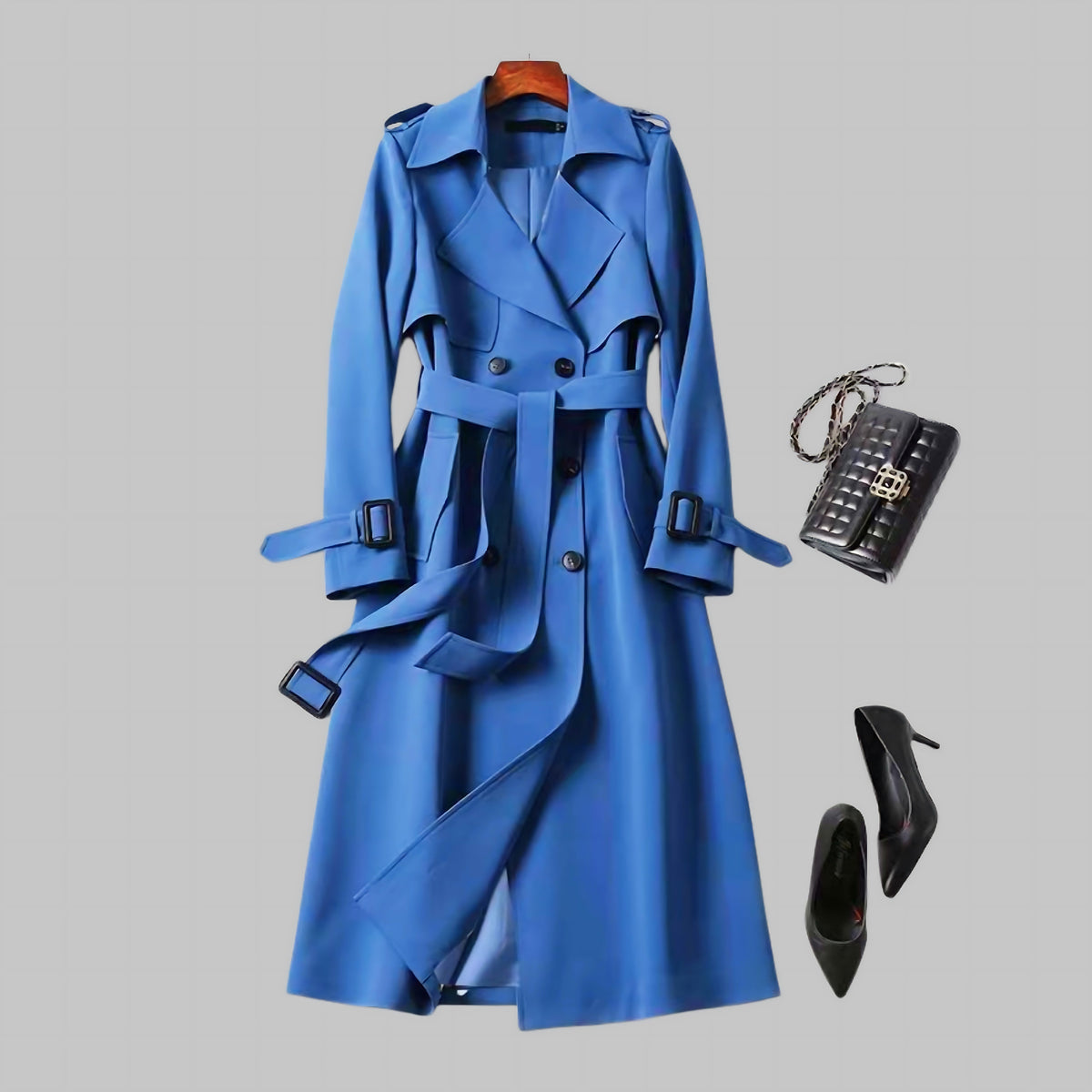 Gabriella | Belted Double Breasted Midi Trench Coat