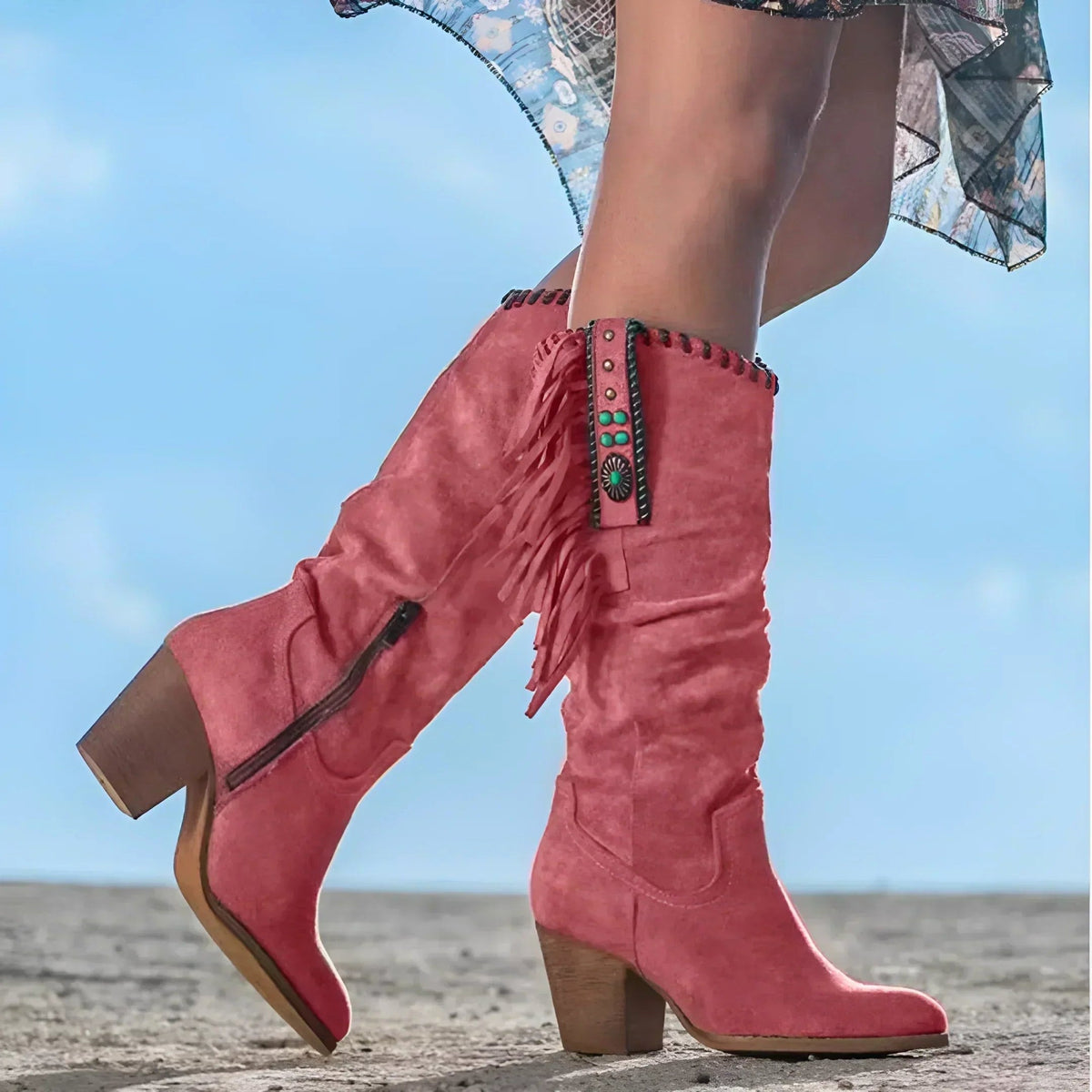 Sarah | Suede Fringe Western Cowboy Knee High Boots