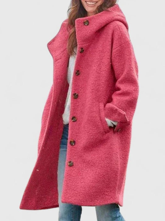 Elysia | Oversized Wool Hooded Button Front Long Coat