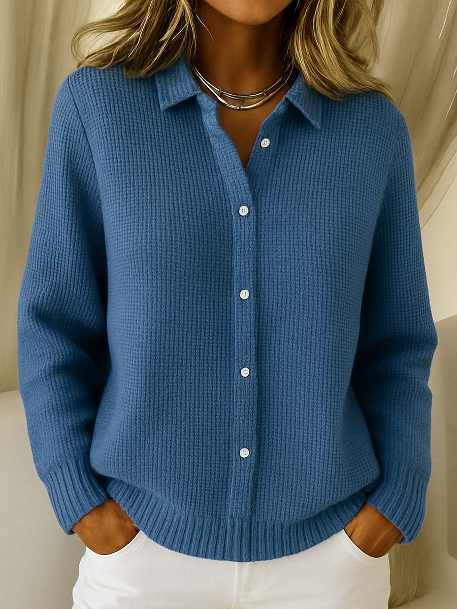 Lisa | Shirt Collar Waffle Knit Cardigan