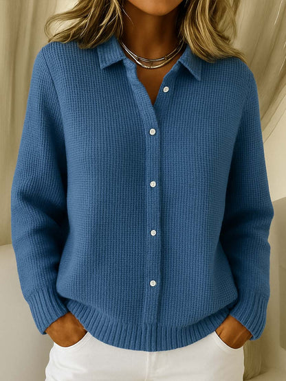 Lisa | Shirt Collar Waffle Knit Cardigan