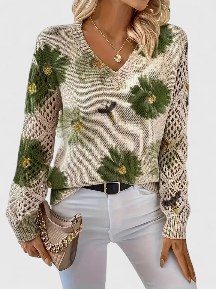 Liza | Floral Knit Lattice Sleeve Winter Cardigan