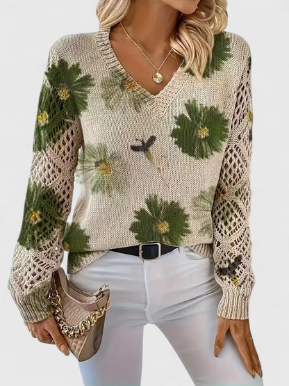 Liza | Floral Knit Lattice Sleeve Winter Cardigan
