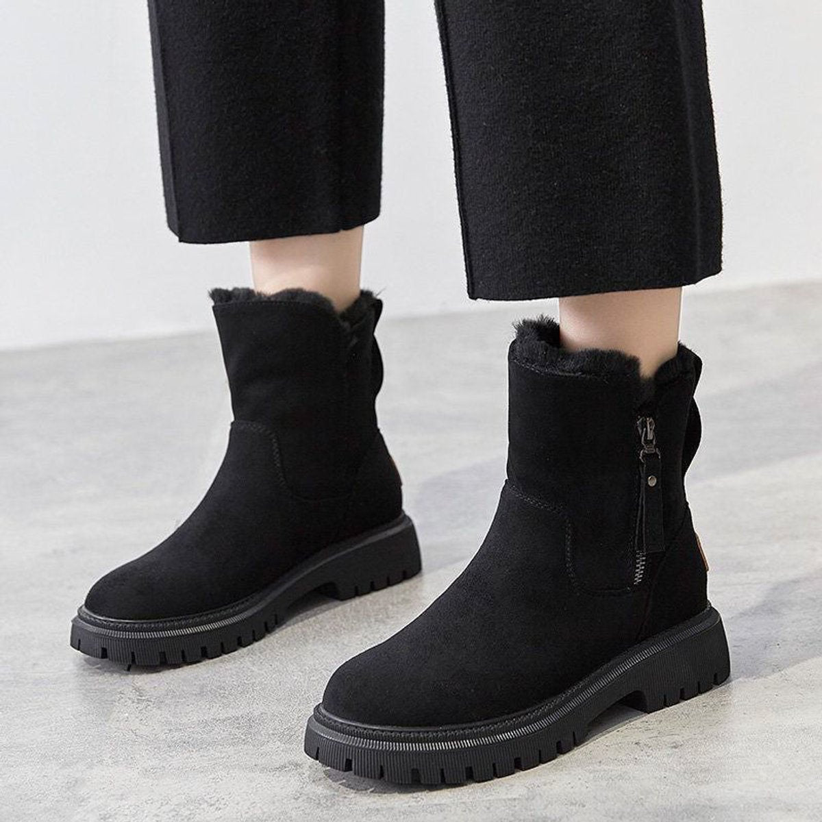 Sadie | Suede Fleece Lined Slip On Winter Ankle Boots