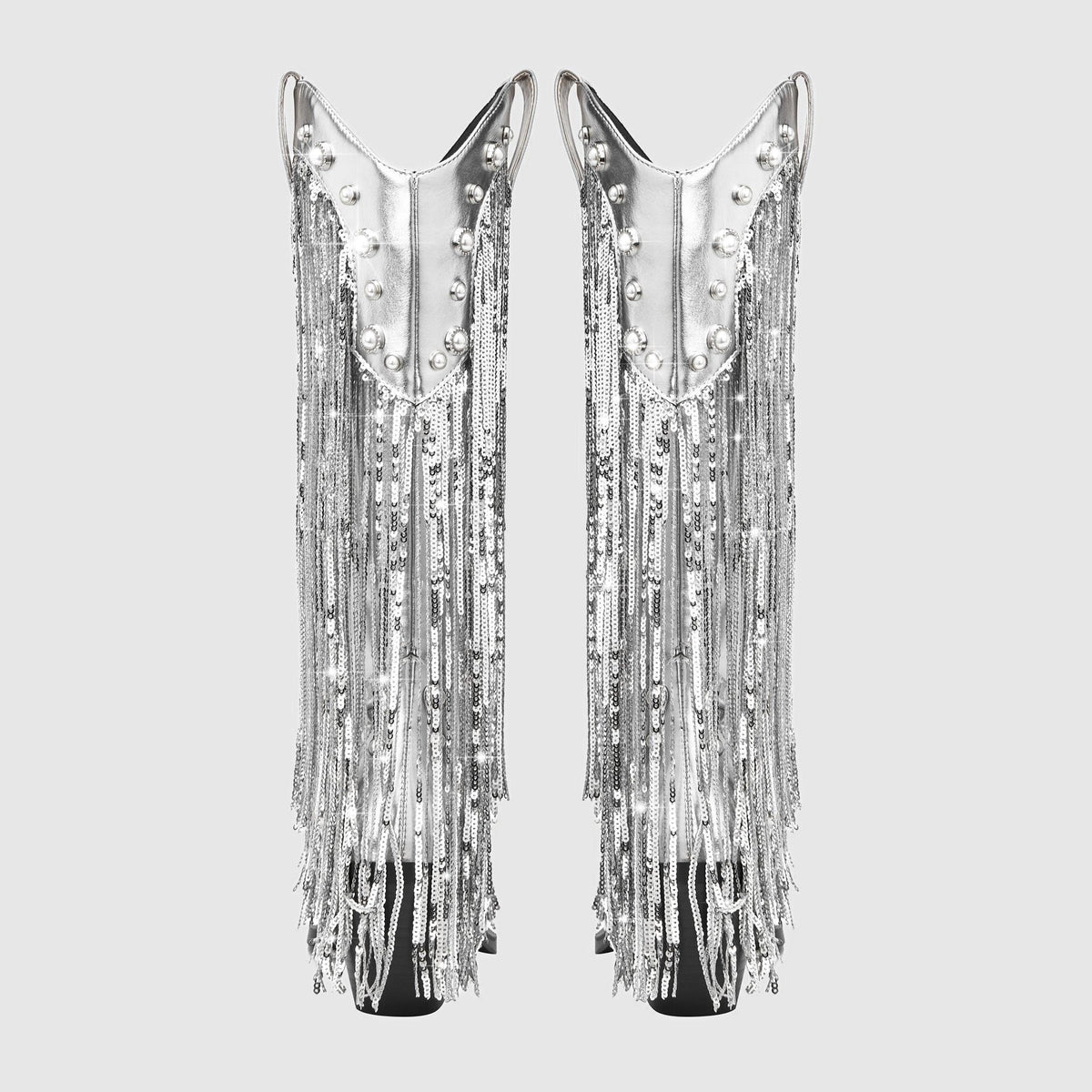 Luna | Mid-Calf Metallic Cowboy Boots with Fringe