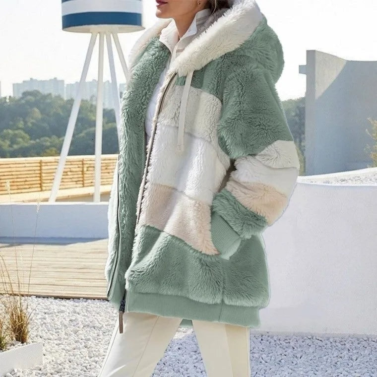 Aurora | Fitted Colour-Block Teddy Fleece Hooded Jacket