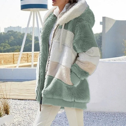 Aurora | Fitted Colour-Block Teddy Fleece Hooded Jacket