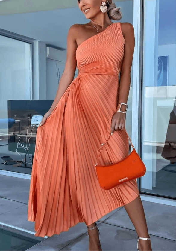 Willow | Women's One-Shoulder Pleated Maxi Wedding Guest Dress