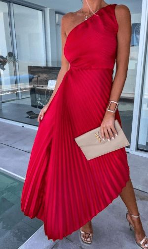 Willow | Women's One-Shoulder Pleated Maxi Wedding Guest Dress