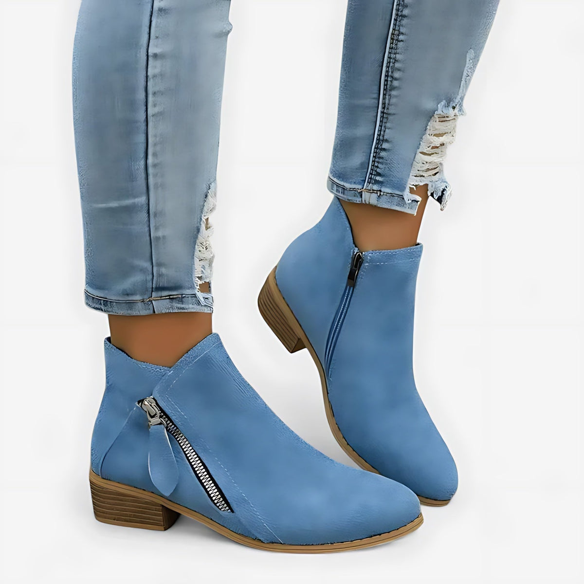 Lina | Suede Round Toe Block Heel Side Zip Ankle Boots
