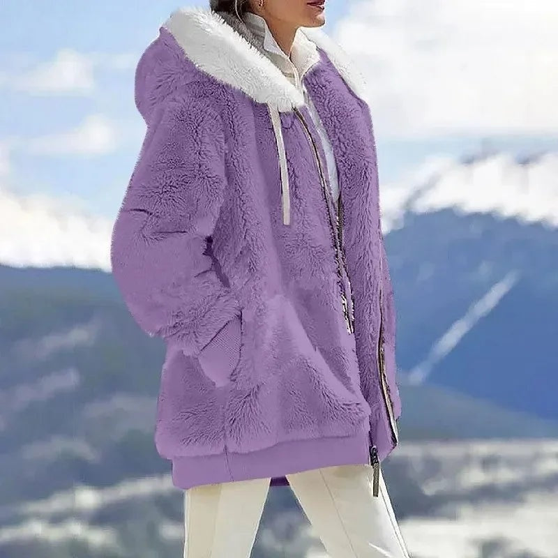 Aurora | Fitted Colour-Block Teddy Fleece Hooded Jacket